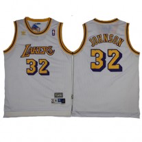 NBA Los Angeles Lakers 32 Magic Johnson Throwback Jersey Hardwood Classics Swingman White