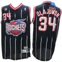 NBA Houston Rockets 34 Hakeem Olajuwon Throwback Jersey Black Swingman Hardwood Classics