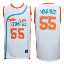 Flint Tropics 55 Vakidis White Semi-Pro Movie Stitched Basketball Jersey