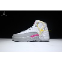 Cheap Jordans 12 GS Wolf Grey White Pink Shoes For Women