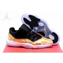 Nice Cheap Jordans 11 (XI) Low Golden Snake Custom Black and Gold For Men