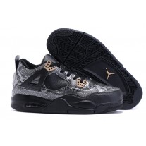 Order Mens Air Jordan 4 Black Snakeskin Shoes On Feet