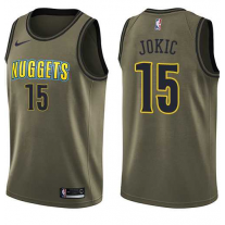 Nike NBA Denver Nuggets 15 Nikola Jokic Jersey Green Salute to Service Swingman