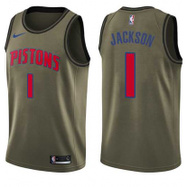 Nike NBA Detroit Pistons 1 Reggie Jackson Jersey Green Salute to Service Swingman