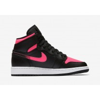 Women's Air Jordan 1 Black and Pink Logo Basketball Shoes