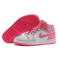 Women's Air Jordan 1 Grey and Pink Basketball Shoes