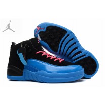 Womens Retro Jordans 12 XII GS Black Blue For Cheap Sale
