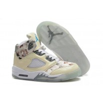 Cheap Air Jordan 5 Floral Beige Yellow Shoes Sale For Girls