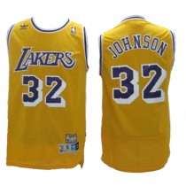 NBA Los Angeles Lakers 32 Magic Johnson Throwback Jersey Hardwood Classics Swingman Yellow