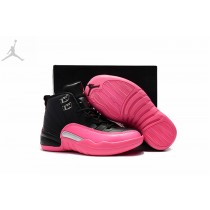 Real Air Jordan 12 XII Retro Black Pink Shoes Cheap Sale For Kids