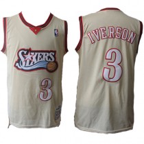 Cheap AI Iverson 76ers Cream Retro Mitchell And Ness Jersey