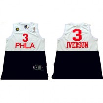 Cheap Iverson 10TH Throwback 76ers Black White NBA Jersey