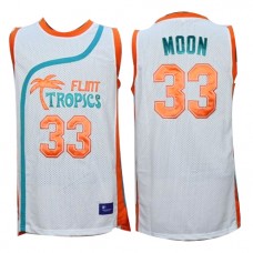Flint Tropics 33 Jackie Moon White Semi-Pro Movie Stitched Basketball Jersey