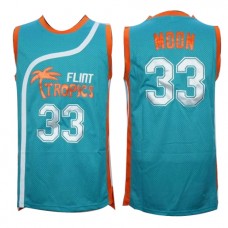 Flint Tropics 33 Jackie Moon Blue Semi-Pro Movie Stitched Basketball Jersey