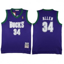 NBA Milwaukee Bucks 34 Ray Allen Throwback Jersey Purple Swingman Hardwood Classics