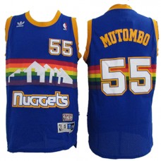 NBA Denver Nuggets 55 Dikembe Mutombo Throwback Jersey Blue Rainbow Swingman Hardwood Classics