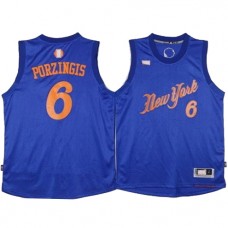Cheap Knicks #6 Kristaps Porzingis Blue Christmas Jersey