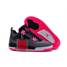 Buy Girls Air Jordan 4 Black Grey Pink Shoes On Feet