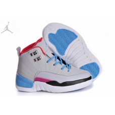 Buy New Jordans 12 Grey Pink Blue For Kids Cheap Sale Online