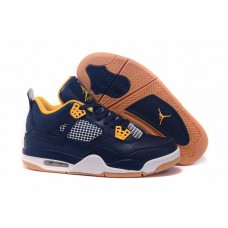 Cheap Air Jordan 4 Retro Dark Blue Yellow Shoes On Feet