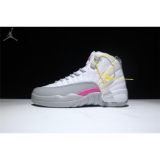 Cheap Jordans 12 GS Wolf Grey White Pink Shoes For Women