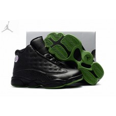 Cheap Kids Jordan 13 Leather Black Green Basketball Shoes For Sale
