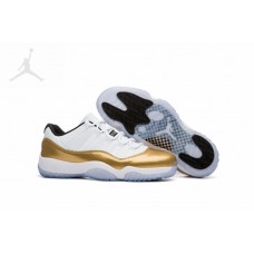 Cheap Retro Jordans 11 Low Olympic White and Metallic Gold For Men