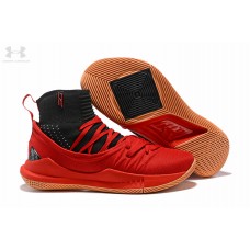 Men UA Curry 5 High Tops Red Black Shoes Promo Code
