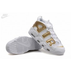 Mens Nike More Uptempo White Gold Shoes On Foot