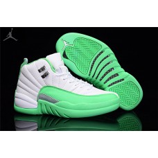 Nice Cheap Jordans 12 GS White Green For Girls Sale Online