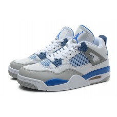 Real Air Jordan 4 Retro White Military Blue Grey On Sale