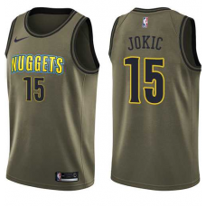 Nike NBA Denver Nuggets 15 Nikola Jokic Jersey Green Salute to Service Swingman