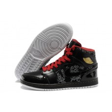 Perfect Air Jordan Retro 1 Black and Red Shoelace Basketball Shoes