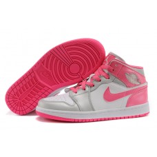 Women's Air Jordan 1 Grey and Pink Basketball Shoes