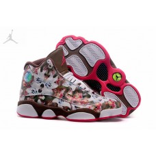 Womens Air Jordan 13 GS Floral White Brown Pink Shoes For Sale