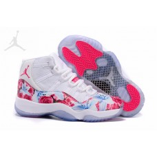 Womens Air Jordans 11 Cheap For Girls Floral Flower Pink White Sale Online