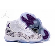 Womens Cheap Air Jordan 11 Sneakers Floral Flower Purple For Sale