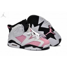Buy Boys Air Jordan 6 Retro Pink White Black Sneakers On Feet