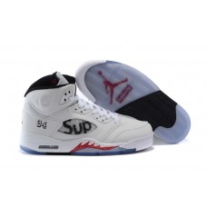 Cheap Supreme x Air Jordan 5 White Red Shoes For Sale