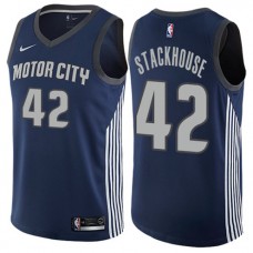 Jerry Stackhouse Pistons NBA Jersey Motor City Navy Blue Cheap