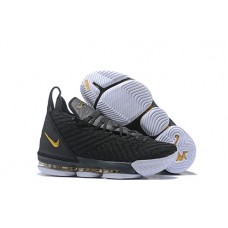 LeBron 16 Black Gold White Basketball Shoes Cheap Sale On Feet