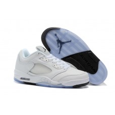 New Air Jordan 5 Low All White Metallic Silver Shoes Sale