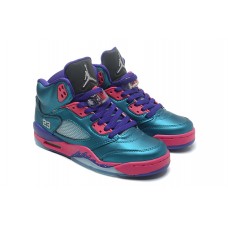 New Air Jordan 5 (V) Blue Purple Red For Girls On Feet