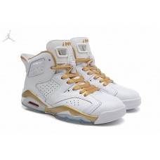 New Girls Air Jordan 6 Gold Medal White Gold On Feet