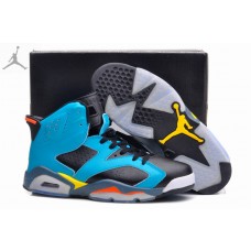 Order Air Jordan Retro 6 (VI) Blue Black Sneakers On Feet